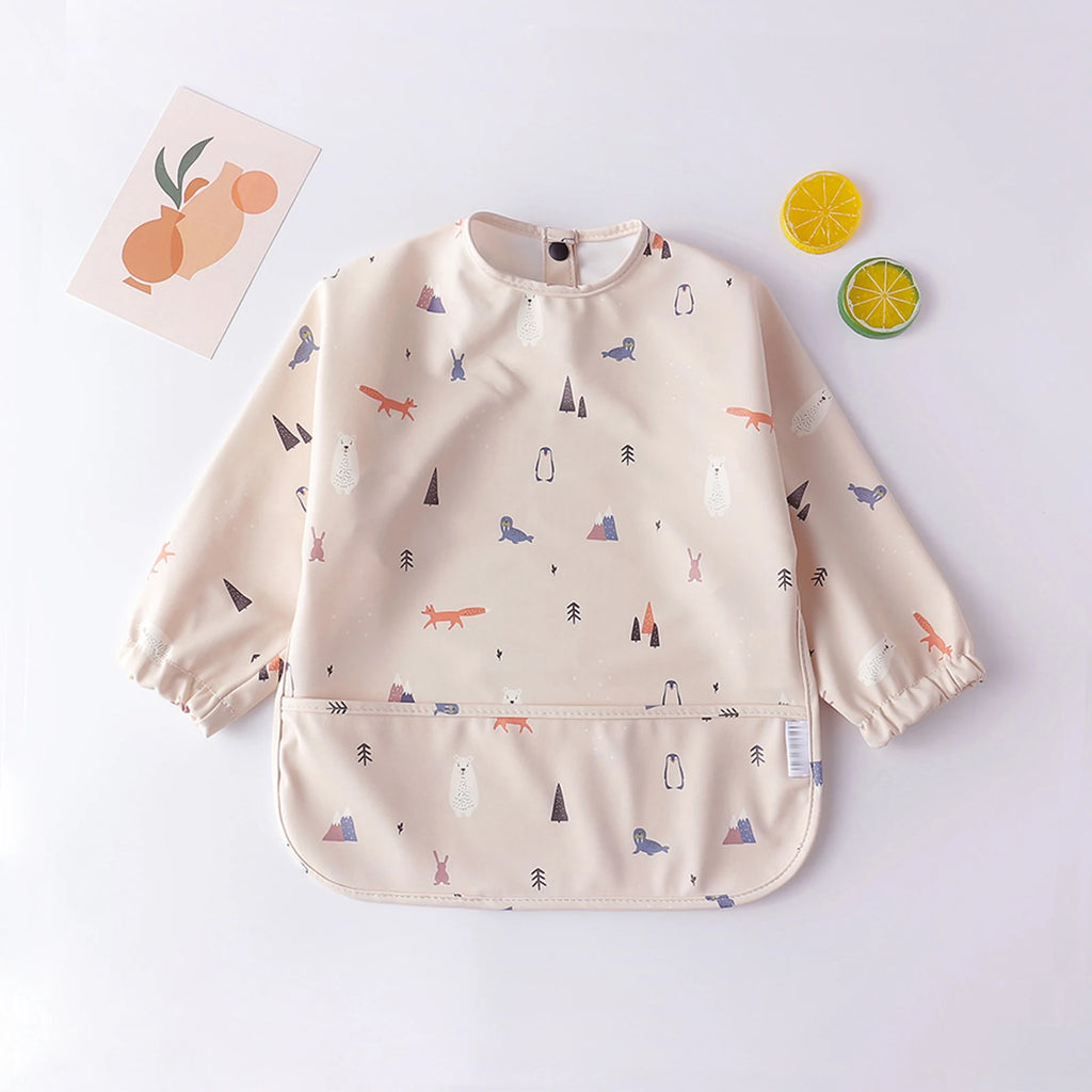 Bufanda de manga larga para bebés y niños pequeños, bata artística impermeable, babero para alimentar, delantal con bolsillo, Baberos Bandana de tela para eructar para niños y niñas