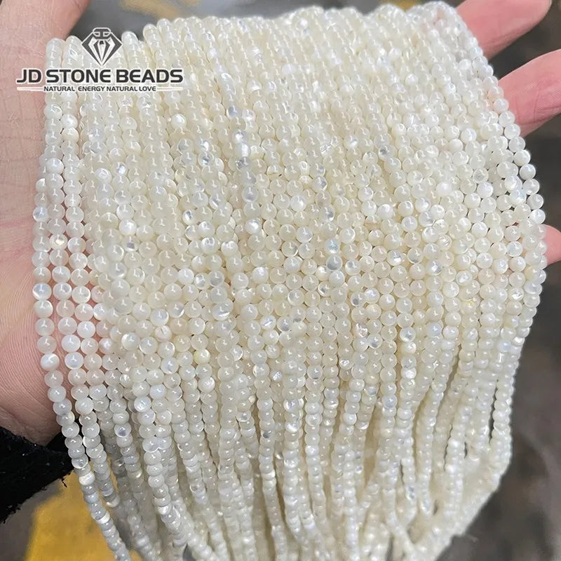 Cuentas de concha de nácar blanco Natural de 2, 3 y 4mm, cuentas redondas espaciadoras sueltas, cuentas pequeñas para fabricación de joyería, accesorio para collar y pulsera DIY