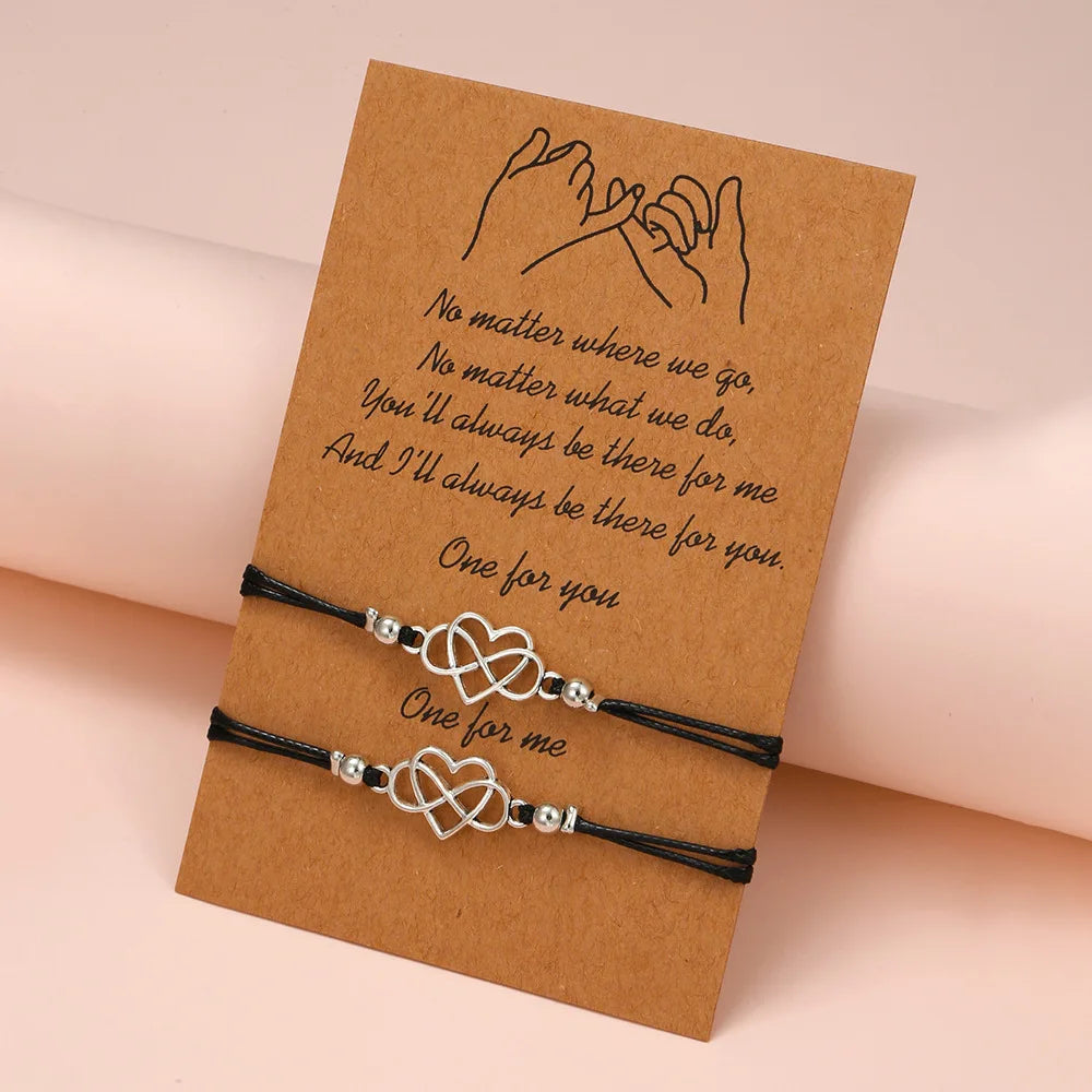 Pulsera de pareja para mujer, cadena de cuerda trenzada hecha a mano, corazón de madre e hija, pulseras con dijes, regalo de joyería de hermana de la amistad de la suerte