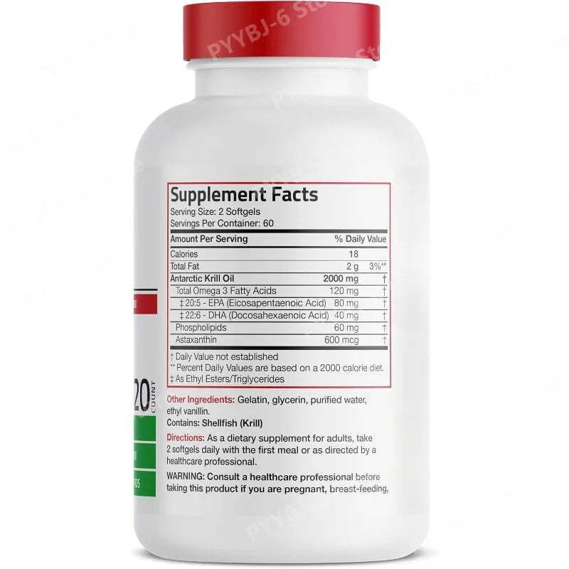 Aceite de Krill Antártico 2000mg con Omega-3 EPA DHA Astaxantina y Fosfolípidos, Suplemento Dietético Antioxidante Natural, 120 Cápsulas Blandas