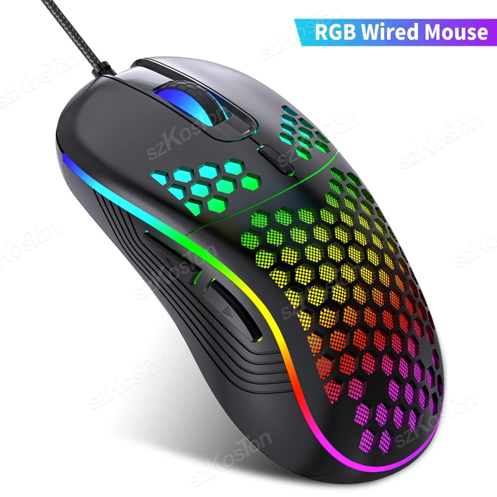 Mouse Gamer con Cable Honeycomb, Retroiluminación RGB, 7200 DPI Ajustables, Ergonómico, USB, para PC con Windows y Gamers de Laptop
