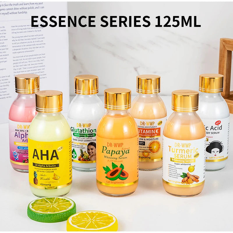 Esencia de 125 ml con Arbutina/Cúrcuma/Vitamina C para una Piel Radiante, Hidratante y Reafirmante, Esencia Líquida con AHA/Papaya/Glutatión/Ácido Kójico
