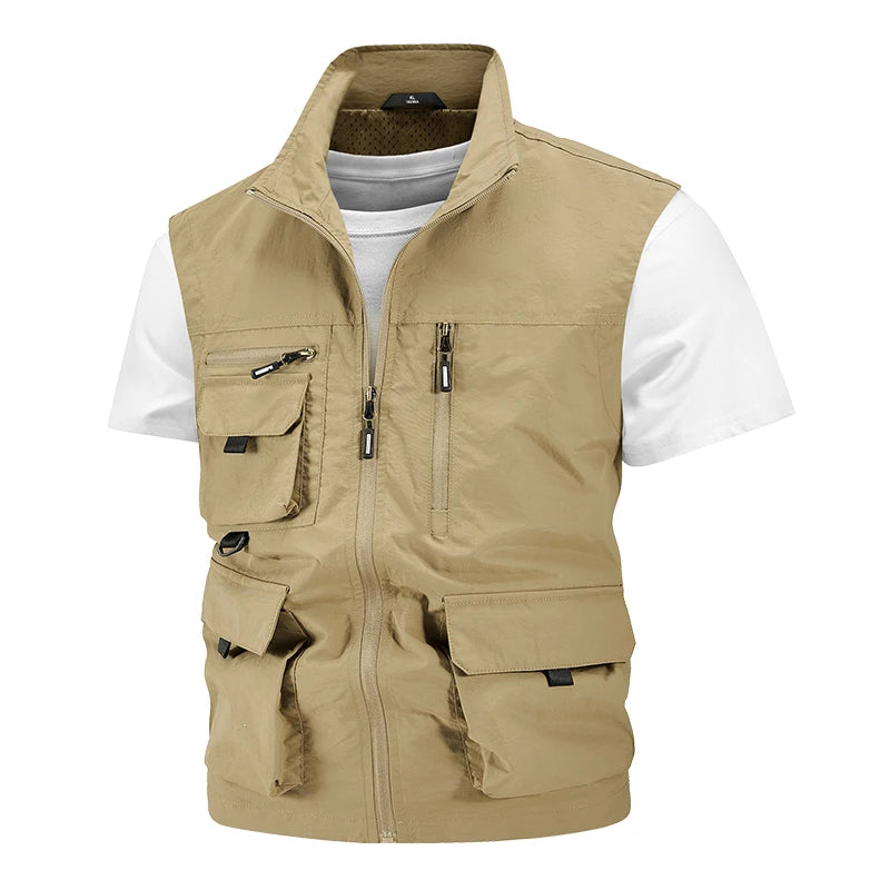 Chaqueta de caza para acampar, chaleco de trabajo para hombre, cortavientos táctico, talla grande, Golf, sin mangas, pesca, abrigo impermeable, chaleco de verano