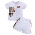 IURNXB-Conjunto de ropa para bebé, camisetas de manga corta + Pantalones cortos con estampado de oso a cuadros de dibujos animados, Tops bonitos para niños, pantalones, trajes informales de 3 a 24M, 2 uds.