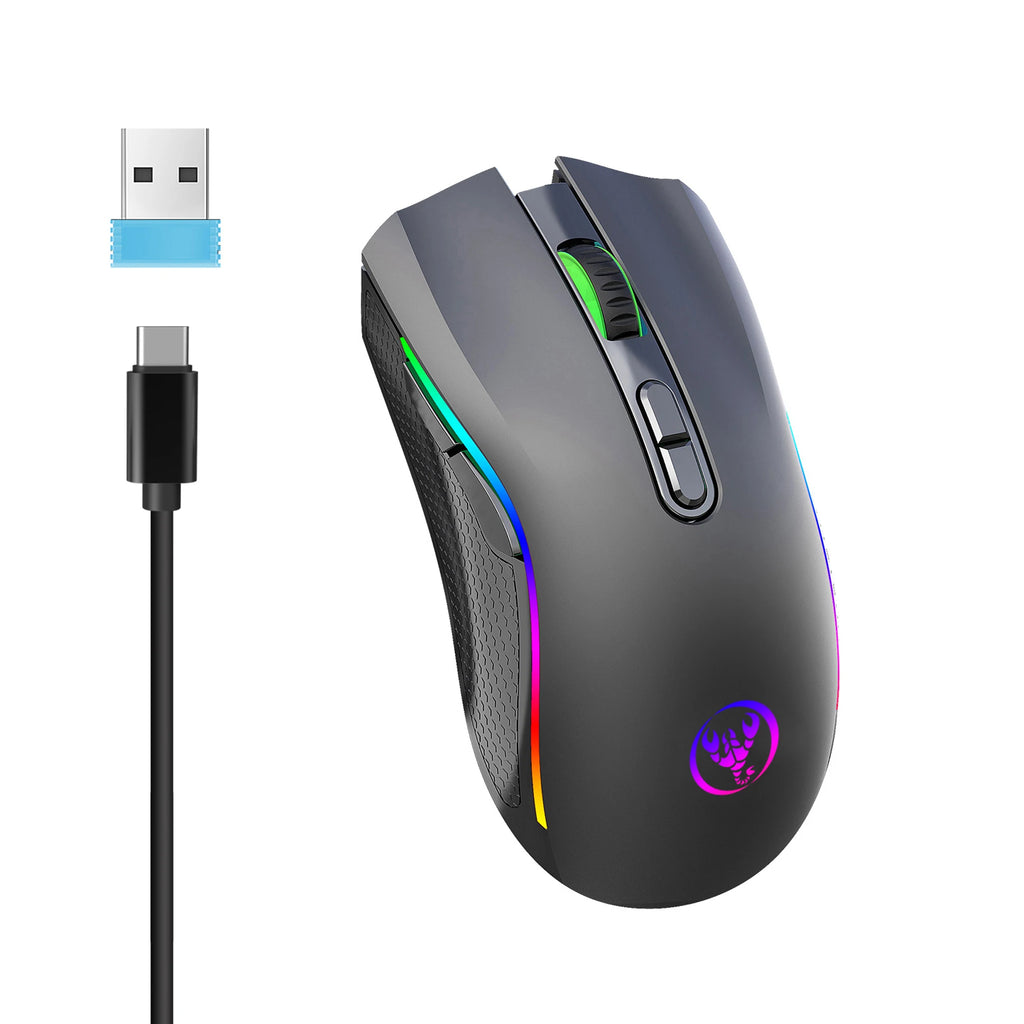 Ratón para juegos RGB inalámbrico recargable 2,4G, ratón retroiluminado ergonómico para juegos para ordenador portátil y PC