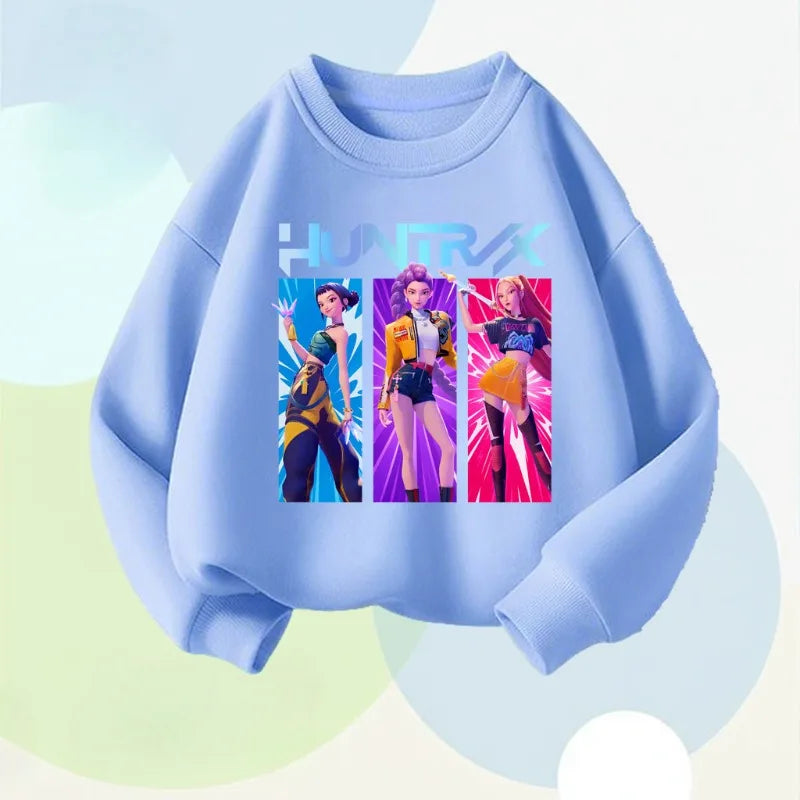 Nuevas camisetas de manga larga para niños, estilo primavera, con estampado de dibujos animados K POP, suéteres casuales para niñas, sudadera con cuello redondo, top transpirable para niños