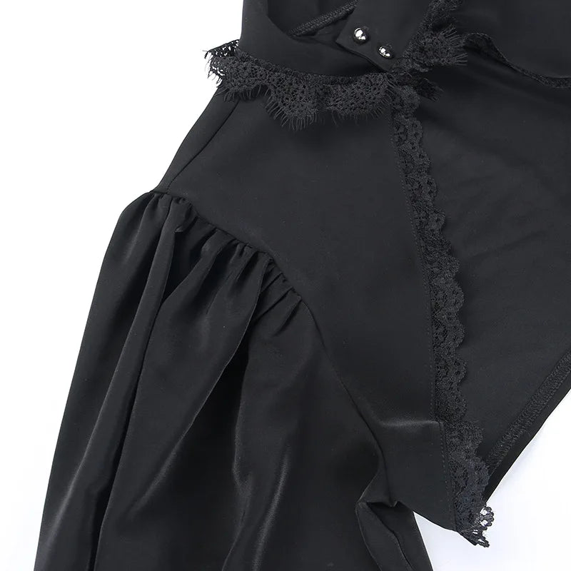 Blusa gótica con mangas abullonadas para Mujer, Top corto Sexy negro De manga larga para invierno, Blusas estéticas De hadas para Mujer De Moda 2022