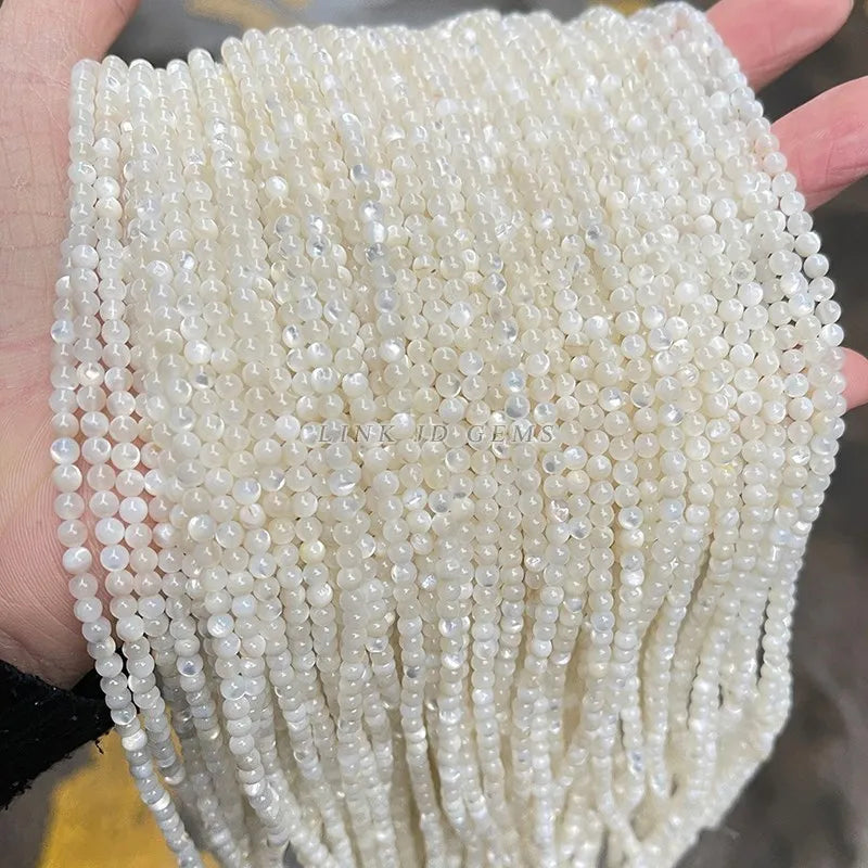 Cuentas de concha de nácar blanco Natural de 2, 3 y 4mm, cuentas redondas espaciadoras sueltas, cuentas pequeñas para fabricación de joyería, accesorio para collar y pulsera DIY