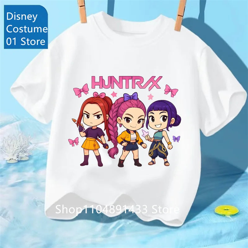 Camiseta con Estampado de Demon Hunters de Kpop, Ropa de Verano para Niños, Camiseta de la Película 2025, Camiseta de Manga Corta para Niñas y Niños, Camiseta Cómoda