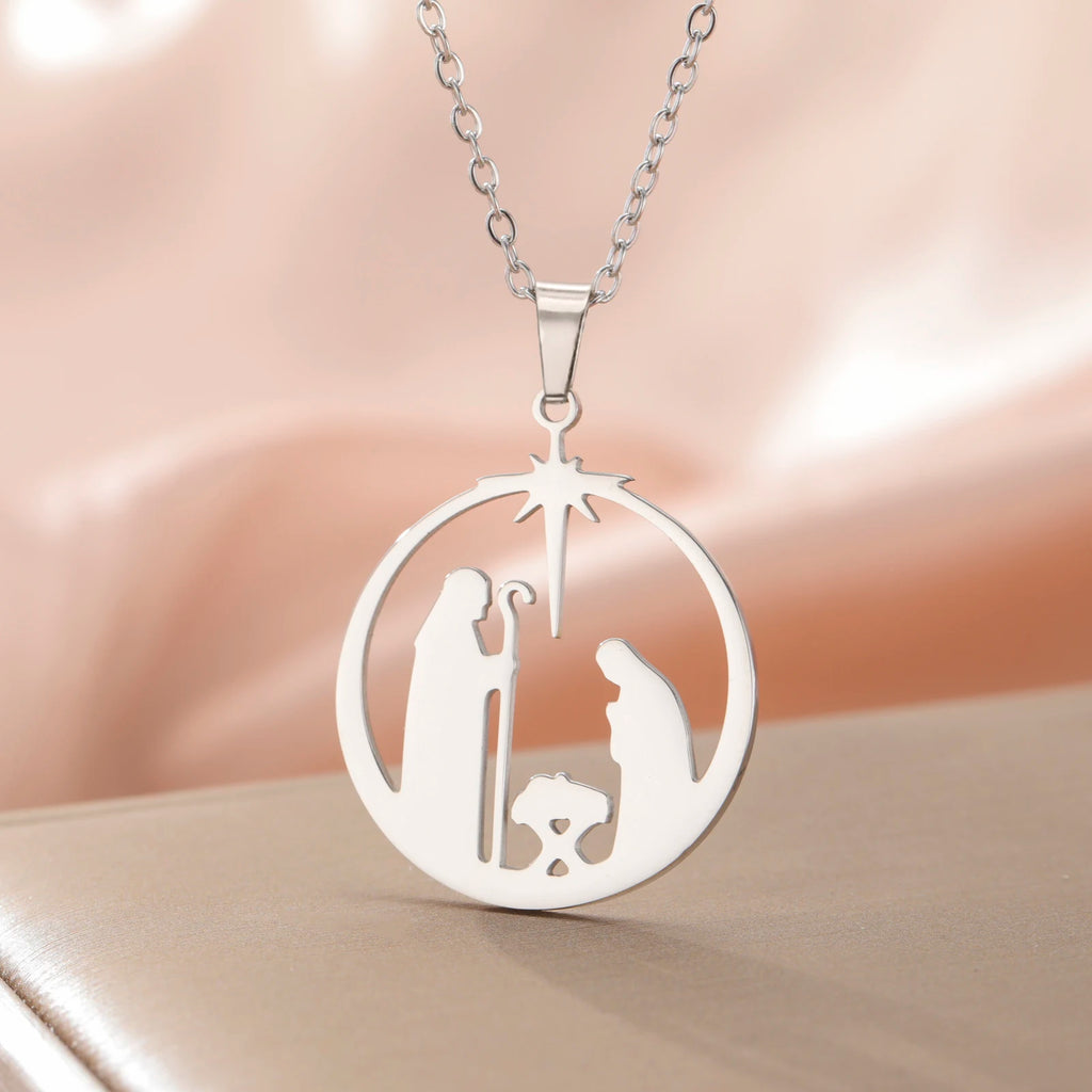 Collar con colgante de oración cristiana de acero inoxidable, talismán de oración con estrella de Ángel Retro Unisex, regalo de joyería para el día de la madre