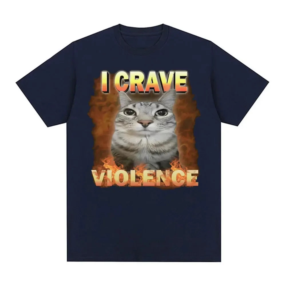 Camisetas I Crave Violence Funny Cat Meme para hombres y mujeres, moda Harajuku, camiseta bonita de alta calidad, camisetas puras de gran tamaño