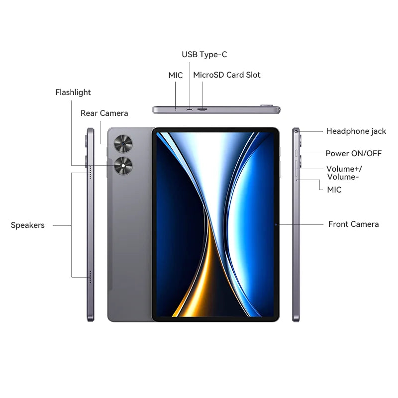 Tableta SVITOO Android 15 2025 de 11 pulgadas, HD IPS, procesador Octa-Core, 16 GB de RAM, 128 GB de ROM, batería expandible de 1 TB, 8000 mAh, WiFi 5, Bluetooth 5.0, GPS, teclado, ratón, lápiz óptico y estuche.