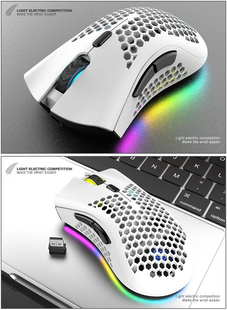Ratón inalámbrico BM600 para juegos, periférico con luz RGB, recargable por USB, 2,4G, bonito