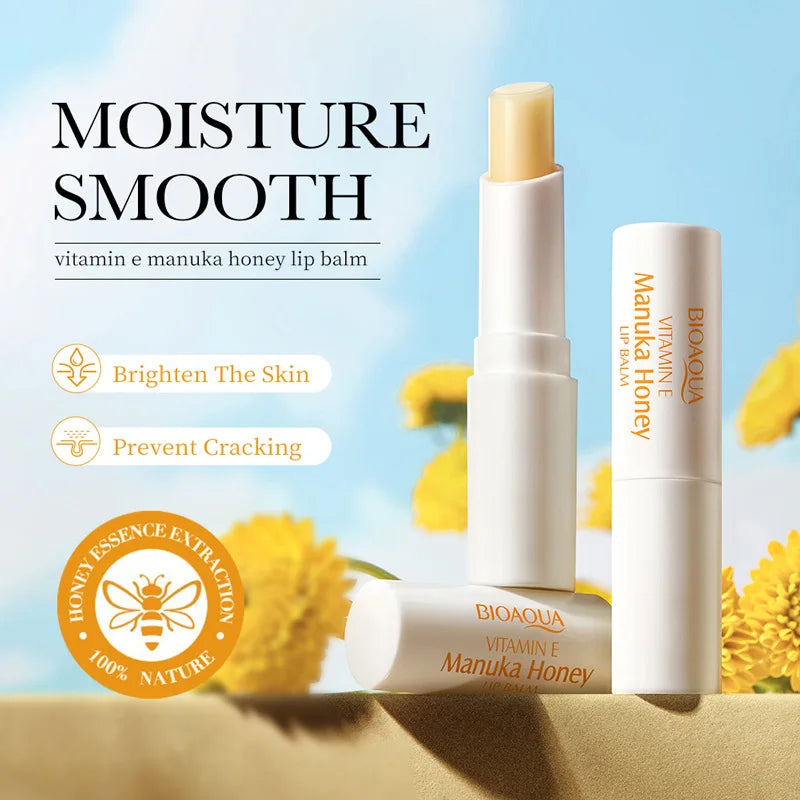 BIOAOUA vitamina E miel bálsamo labial hidratante antigrietas nutritivo lápiz labial labios productos para el cuidado de la piel