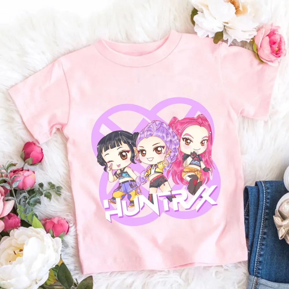 Camiseta de Algodón Suave para Niñas, Diseño de la Película 2026, Ropa Infantil, Regalos para Fans del K-Pop Demon Hunters, Ropa para Niños, Tops Casuales a la Moda