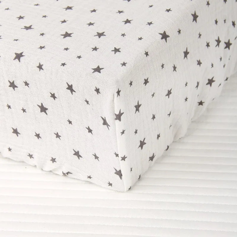 Sábana ajustable para cuna de muselina arrugada de algodón 100% para bebé, suave, transpirable, Color sólido, funda de colchón para cuna de bebé, ropa de cama