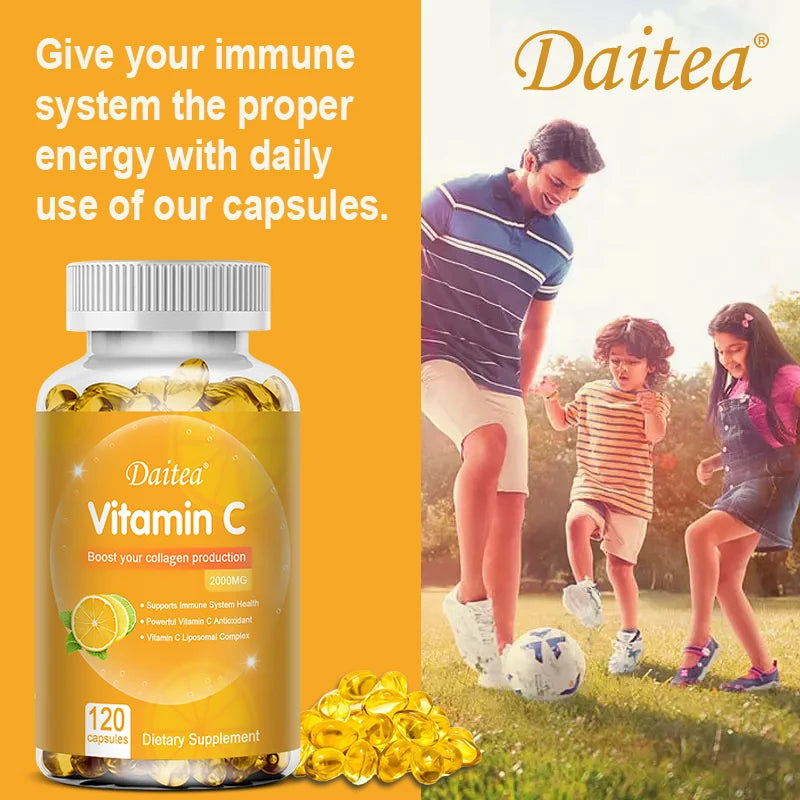 Cápsulas de vitamina C - 2000 mg, promueven la producción de colágeno, apoyan la piel y la salud inmunitaria, potente antioxidante, 120 cápsulas