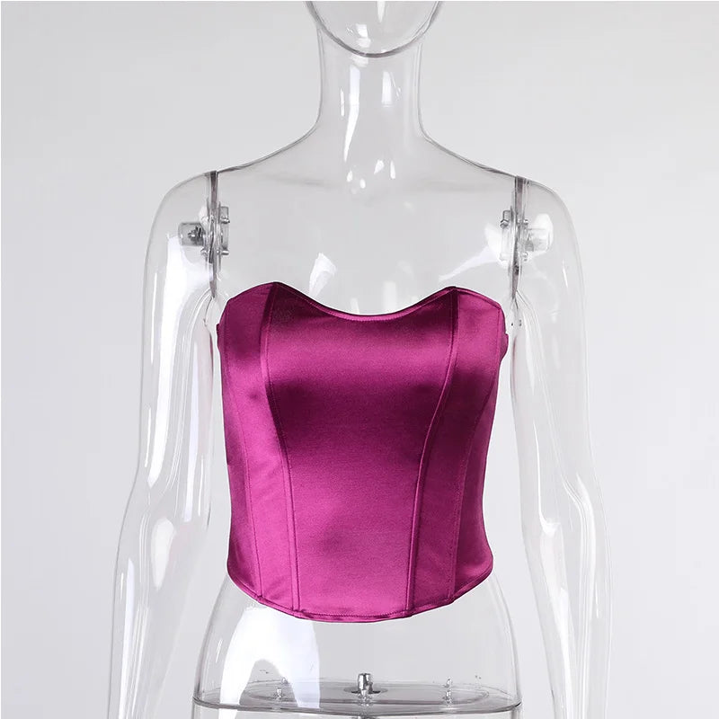Tops de tubo sexis para mujer, Top liso sin mangas ajustado con corsé recortado, chaleco informal elegante sin tirantes para mujer 2024