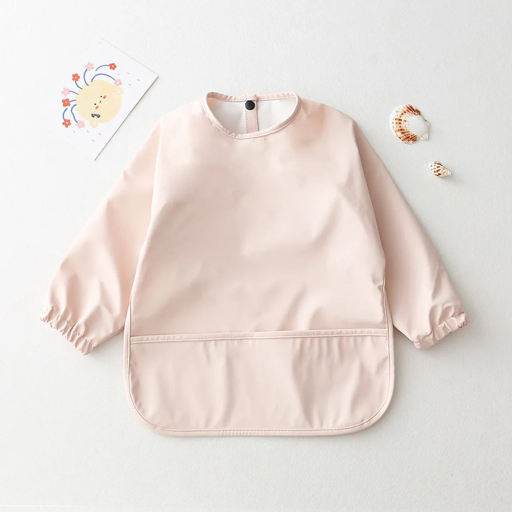 Bufanda de manga larga para bebés y niños pequeños, bata artística impermeable, babero para alimentar, delantal con bolsillo, Baberos Bandana de tela para eructar para niños y niñas