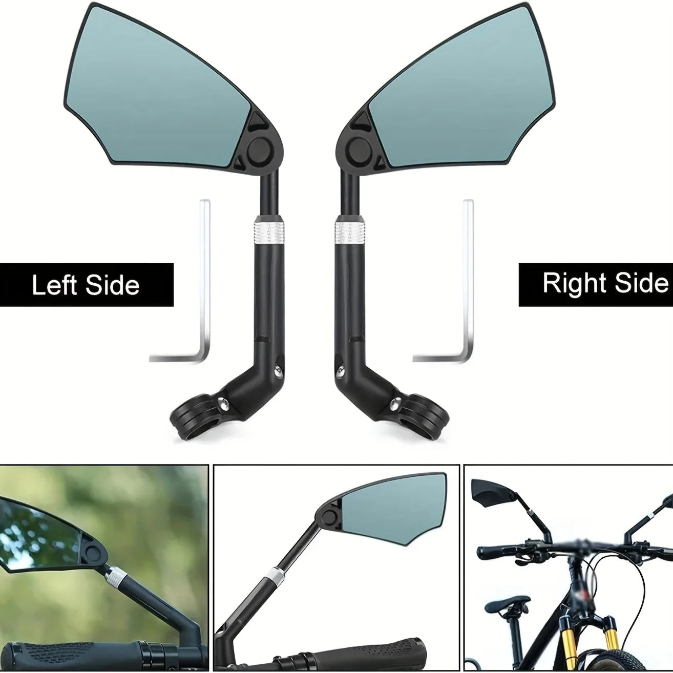 Espejo Retrovisor para Bicicleta Antideslumbrante - Espejo Retrovisor para Bicicleta con Retracción y Giro de 360° °   Lente Ajustable, Bicicleta Plegable