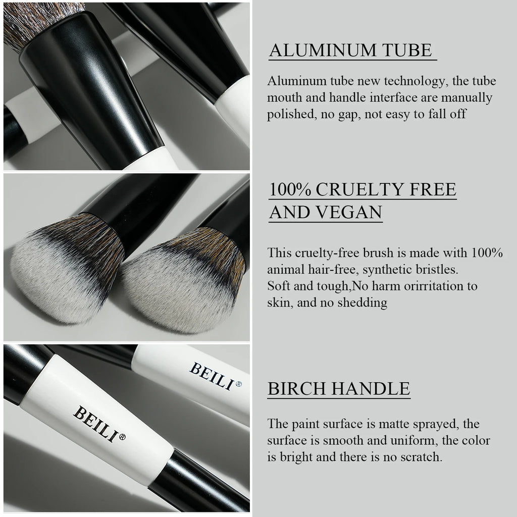 BEILI-Juego de brochas de maquillaje de doble punta, profesional, 12 Uds., contorno vegano, base en polvo, bronceador de cejas, Kit de cosméticos