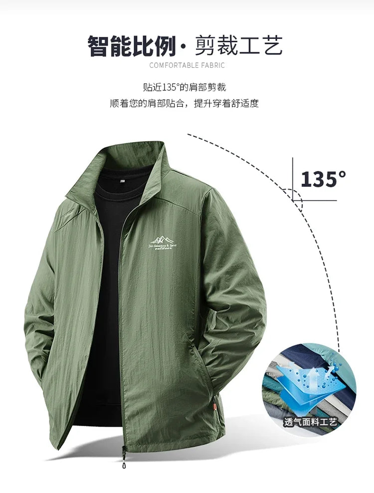 2025 Chaqueta de protección solar de verano para hombre, ultraligera, fina, agradable a la piel, transpirable, a prueba de rayos UV, abrigo protector solar de seda helada para pesca