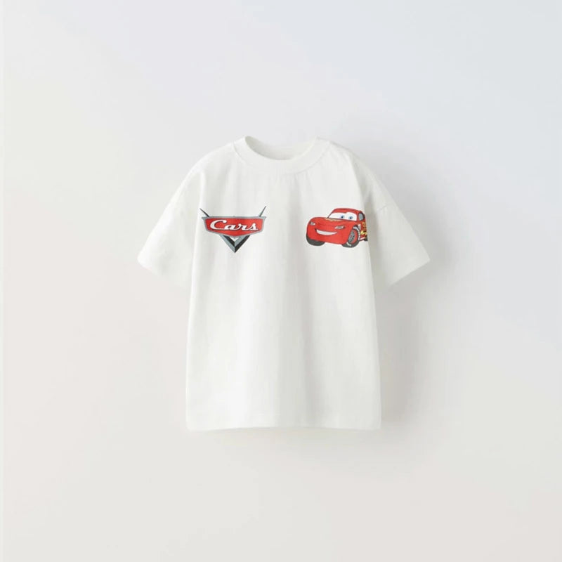 Camisetas de dibujos animados de coche, Tops para niño, ropa de moda de verano para niños, ropa de manga corta, camisetas con estampado, camiseta informal holgada