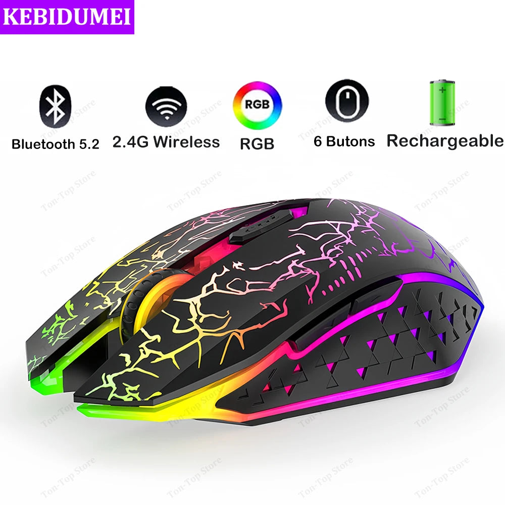 Ratón inalámbrico Bluetooth 5,2 RGB 2,4G, ratón para juegos de modo Dual, ratón silencioso de 6 botones para MacBook, tableta, ordenadores portátiles