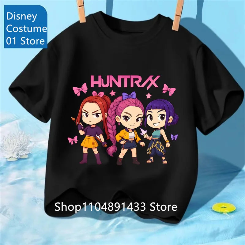 Camiseta con Estampado de Demon Hunters de Kpop, Ropa de Verano para Niños, Camiseta de la Película 2025, Camiseta de Manga Corta para Niñas y Niños, Camiseta Cómoda