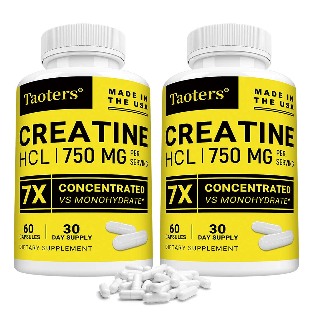 Cápsulas de creatina HCL-750 mg, soporte de energía muscular, cognitiva y celular, aumenta la energía, la resistencia y mejora el rendimiento atlético