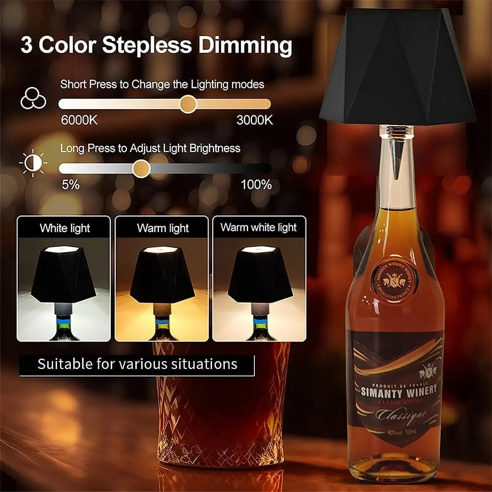 Lámpara de mesa inalámbrica para botellas, Control táctil de 3 colores y lámpara de noche con atenuación continua para Bar, botellas de vino, decoración de luces de escritorio