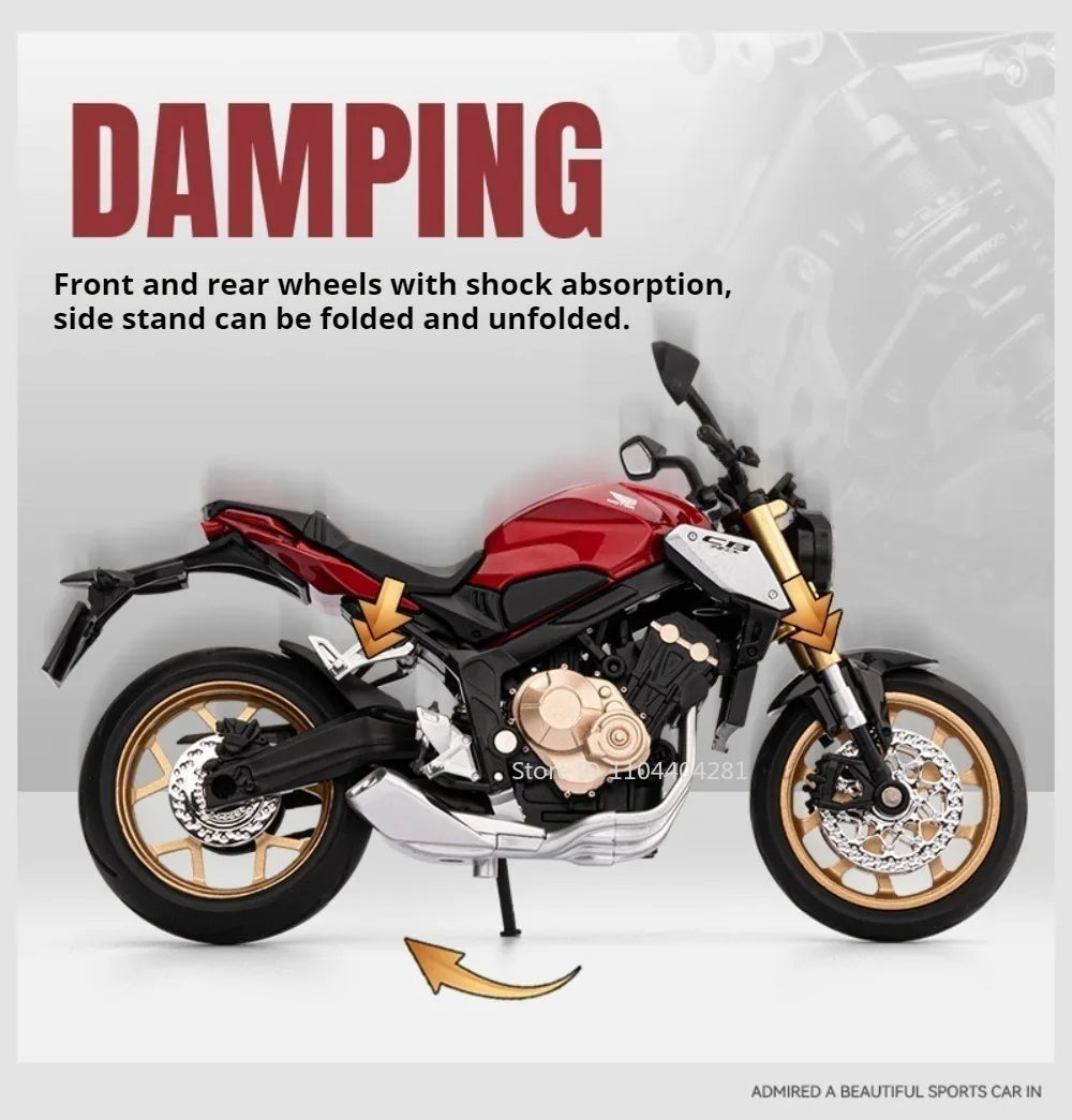 1:12 Honda CB650 CB400F juguetes de coches de aleación fundida modelos dirección de la rueda delantera de la motocicleta con vehículos ligeros de sonido coleccionar adornos