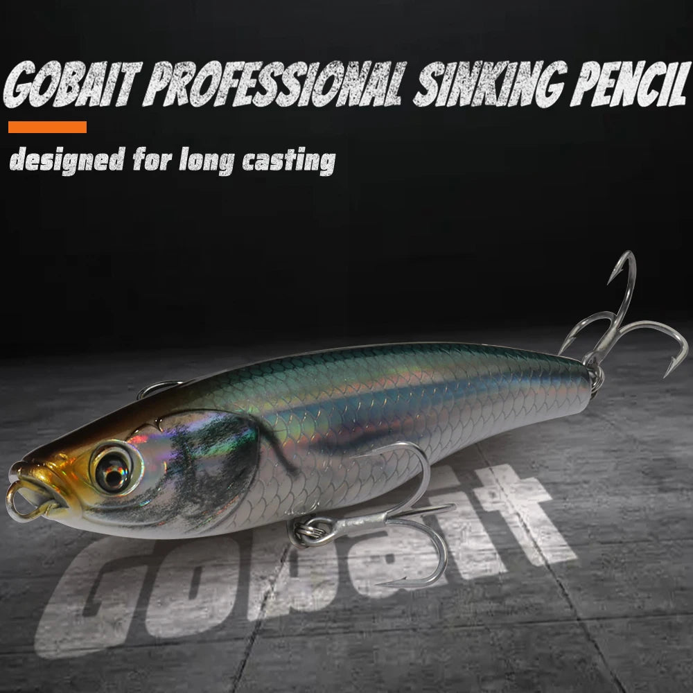 Señuelo tipo lápiz que se hunde, 53g, 10,5 cm, anzuelo Popper para agua salada, Swimbait, Pesca de fundición larga, Wobbler, Pesca en el mar, Crankbait Gear, cebo de silicona