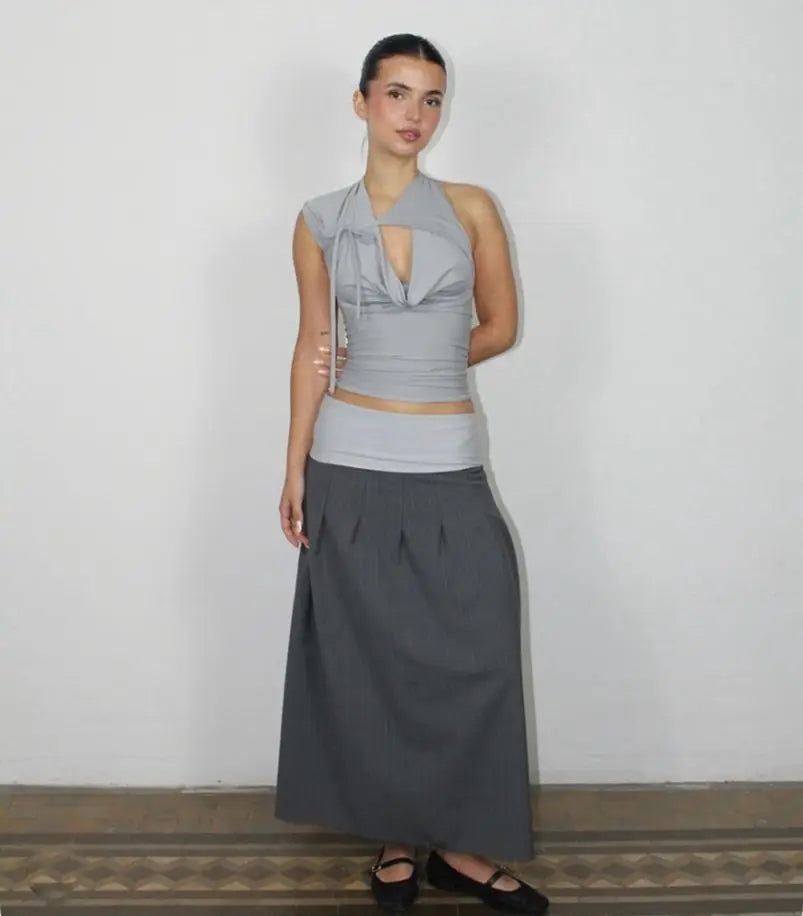 Camisetas sexis con cordones lisos para mujer, camisetas sin mangas con espalda descubierta y cuello Halter elegante, Top corto elástico Y2K para chica joven
