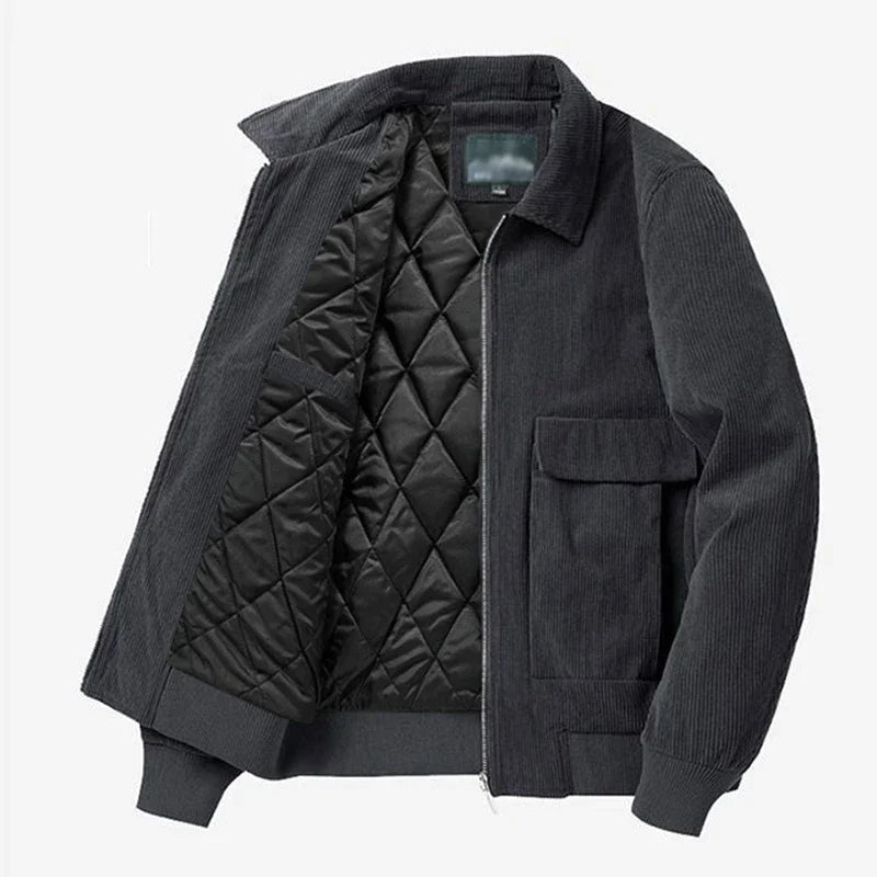Gmiixder Otoño Invierno chaqueta de pana masculina Casual solapa de rayas chaquetas de Safari ropa de hombre versátil tendencia elegante abrigo suelto