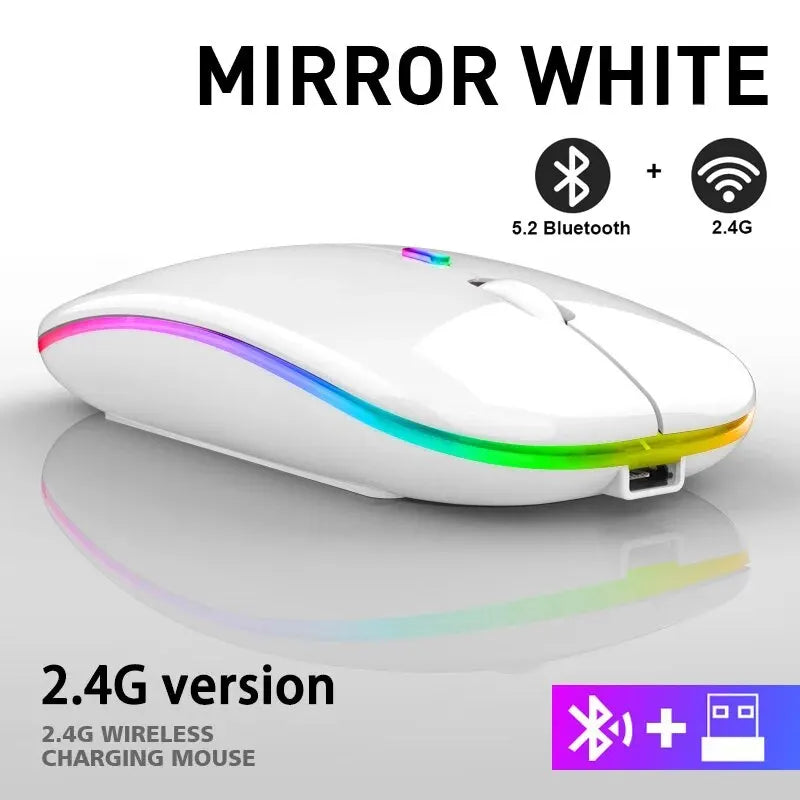 Ratón inalámbrico RGB recargable con Bluetooth, inalámbrico, retroiluminado con LED, ergonómico, para juegos, ordenador portátil y PC, 3600DPI