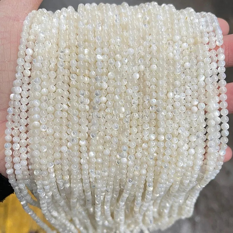 Cuentas de concha de nácar blanco Natural de 2, 3 y 4mm, cuentas redondas espaciadoras sueltas, cuentas pequeñas para fabricación de joyería, accesorio para collar y pulsera DIY