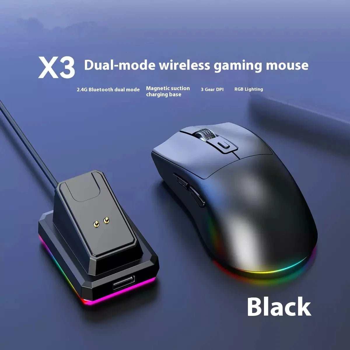 Ratón para Juegos de Última Generación con DPI Ajustable, Recargable, Inalámbrico, con Base de Carga, Bluetooth 2.4G, Modo Dual, RGB, Diseño Ergonómico