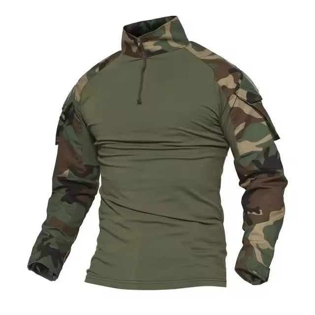 Camisas Tácticas de Manga Larga para Exteriores, Camisa de Combate con Cierre de 1/4, Algodón Ripstop Resistente al Desgaste, Camisetas de Camuflaje para Airsoft, Ropa Masculina