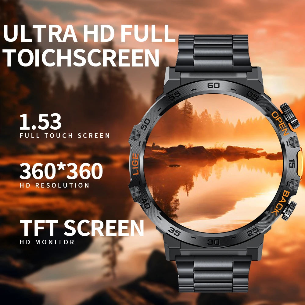 LIGE 2024 reloj inteligente para hombres 360*360 pantalla AMOLED HD relojes deportivos impermeables para Fitness linterna nueva reloj inteligente para hombres para Andrio IOS