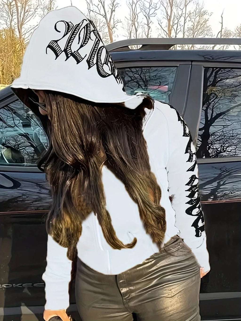 Sudaderas con capucha y cremallera de manga larga con estampado de letras, sudadera punk gótica Cyber Y2K, ropa de mujer