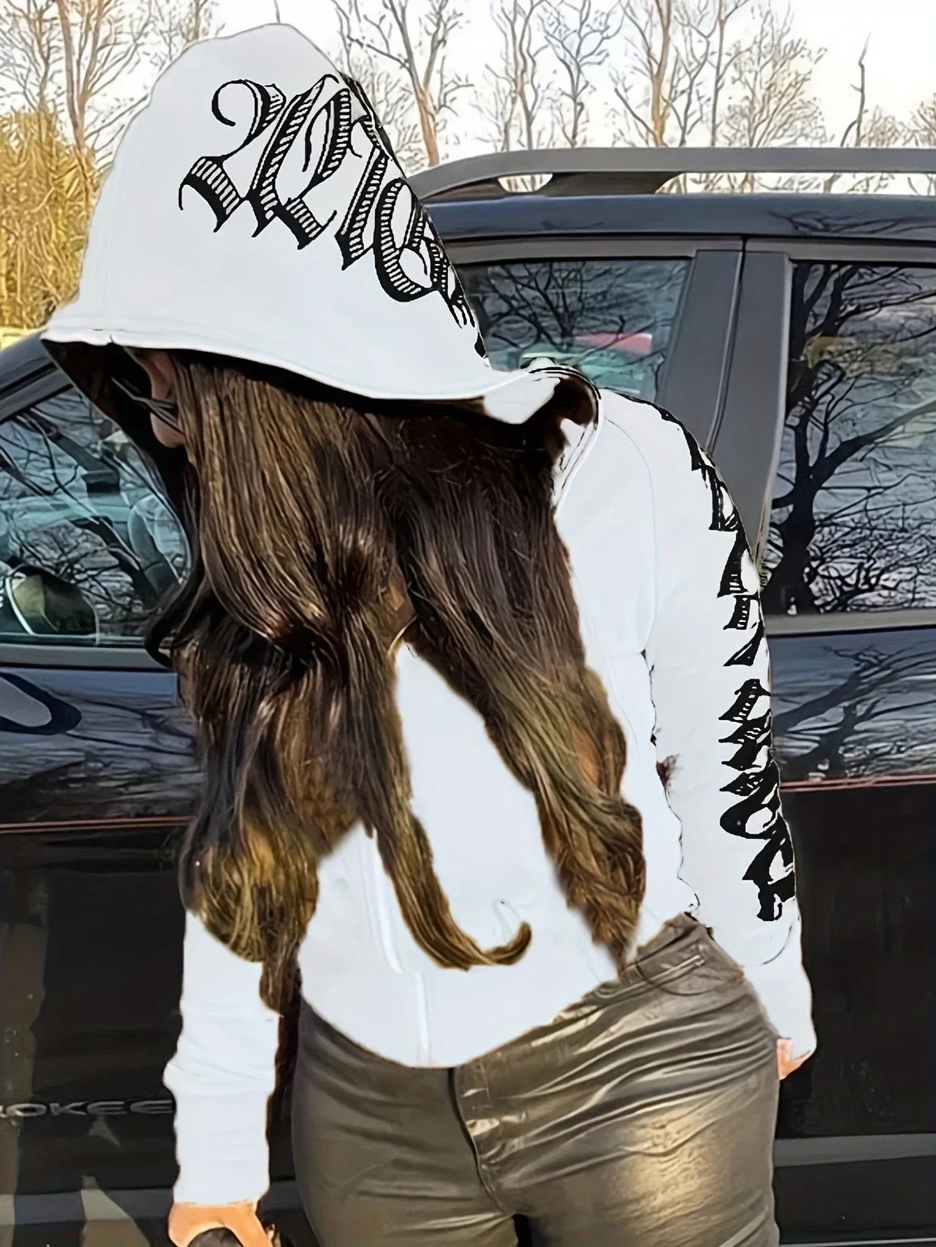 Sudaderas con capucha y cremallera de manga larga con estampado de letras, sudadera punk gótica Cyber Y2K, ropa de mujer