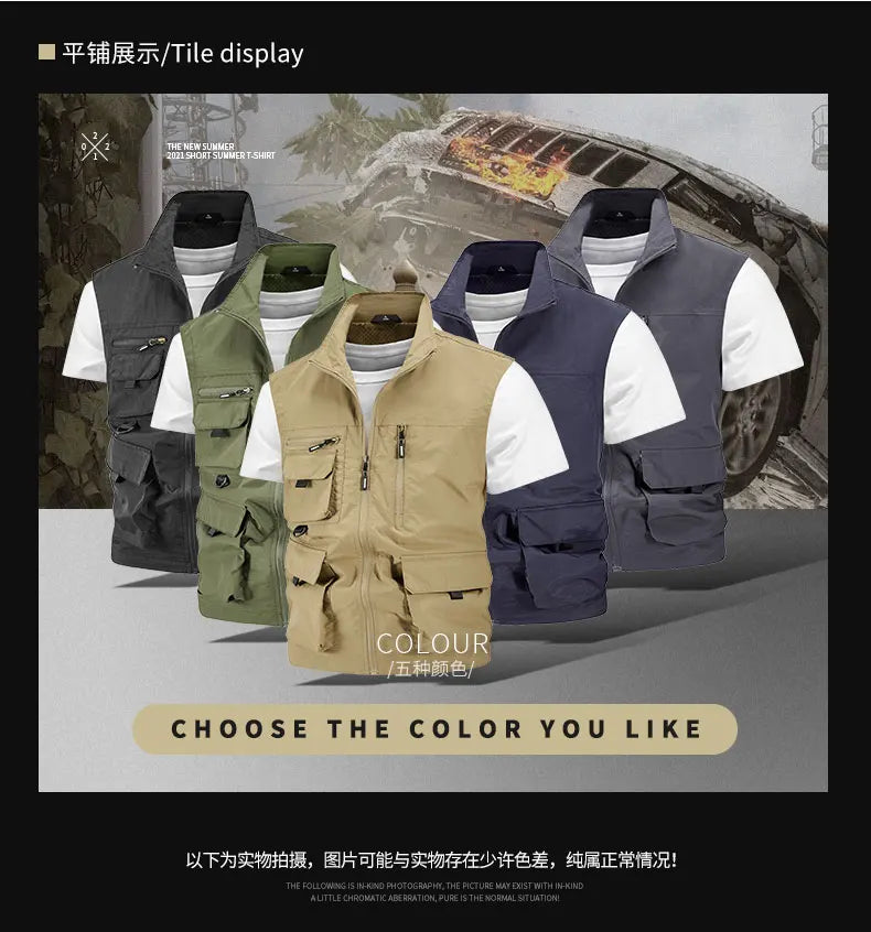 Chaqueta de caza para acampar, chaleco de trabajo para hombre, cortavientos táctico, talla grande, Golf, sin mangas, pesca, abrigo impermeable, chaleco de verano