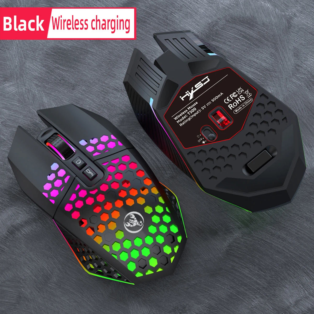 Ratón inalámbrico para juegos: diseño ergonómico con iluminación RGB, carga USB tipo C, carcasa de panal, diestro, precisión óptica