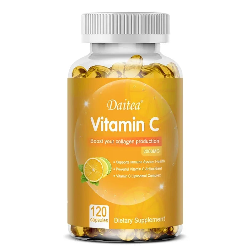 Cápsulas de vitamina C - 2000 mg, promueven la producción de colágeno, apoyan la piel y la salud inmunitaria, potente antioxidante, 120 cápsulas