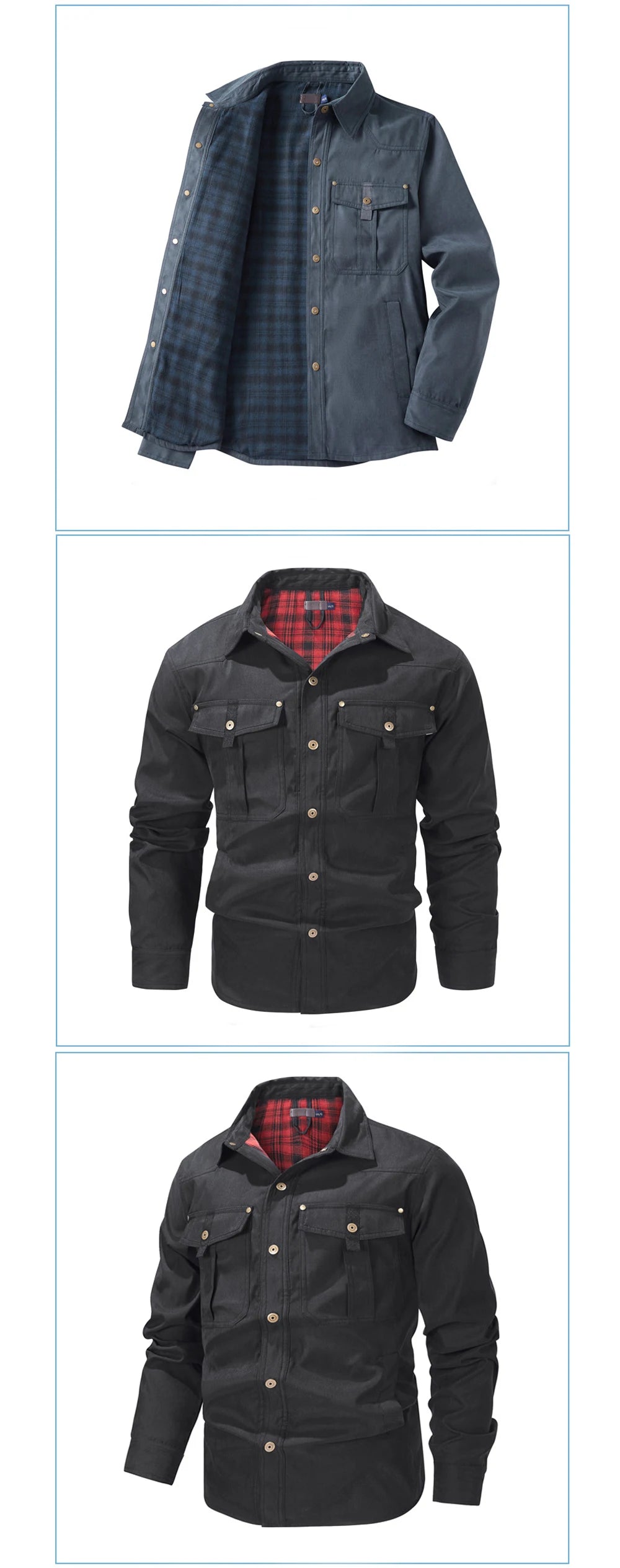 Primavera otoño hombres camisa de franela a cuadros chaqueta Casual hombres Retro solapa algodón camisas cálidas hombres chaqueta cortavientos táctica ropa