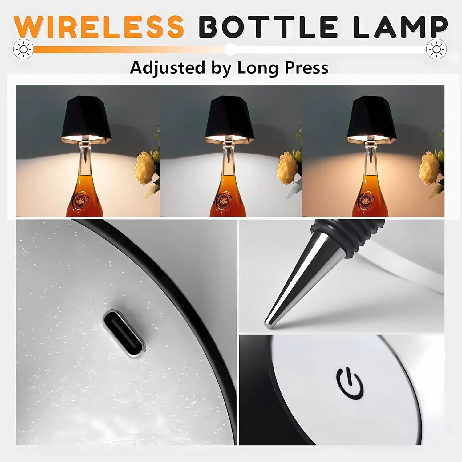 Lámpara de mesa inalámbrica para botellas, Control táctil de 3 colores y lámpara de noche con atenuación continua para Bar, botellas de vino, decoración de luces de escritorio
