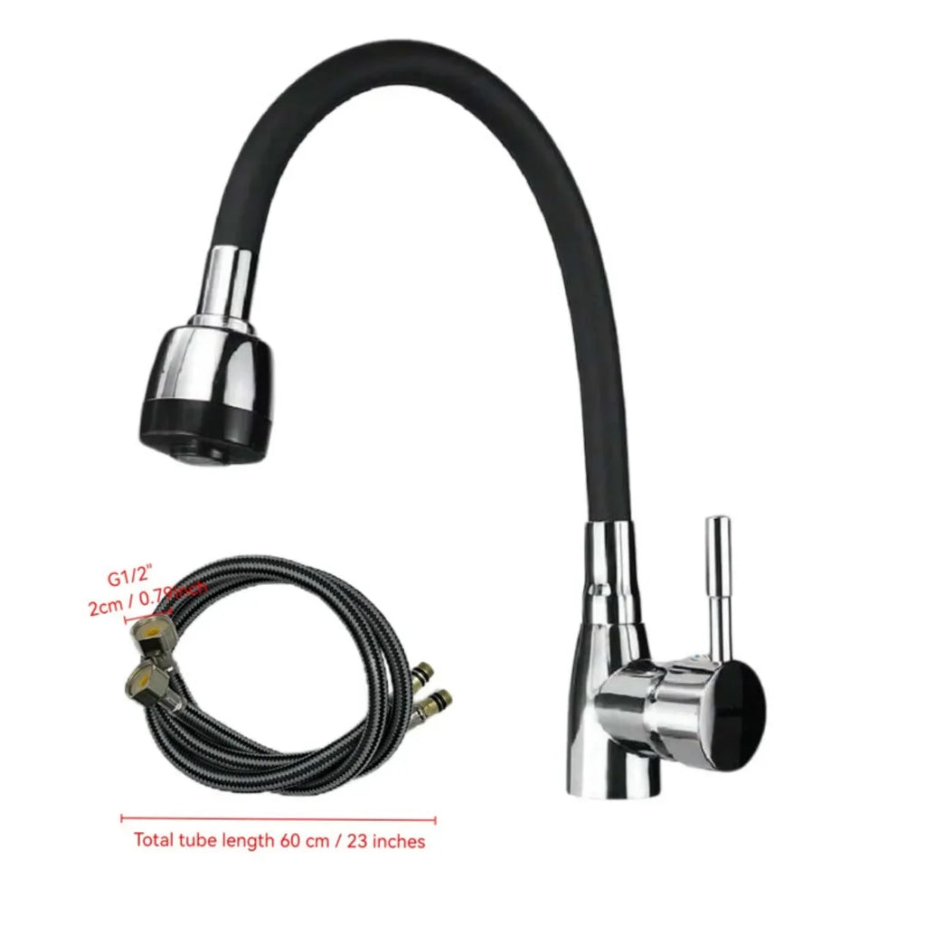 Grifo de cocina moderno de acero inoxidable 304 con manguera de silicona - ajustable, con válvula de cerámica, no requiere electricidad.