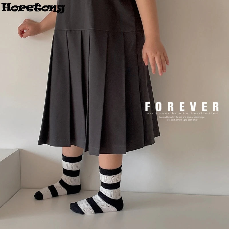 Horetong, 3 par/lote, calcetines de verano para niños de 1 a 12 años, calcetines de algodón a la moda para bebés, calcetines transpirables a rayas con contraste de colores
