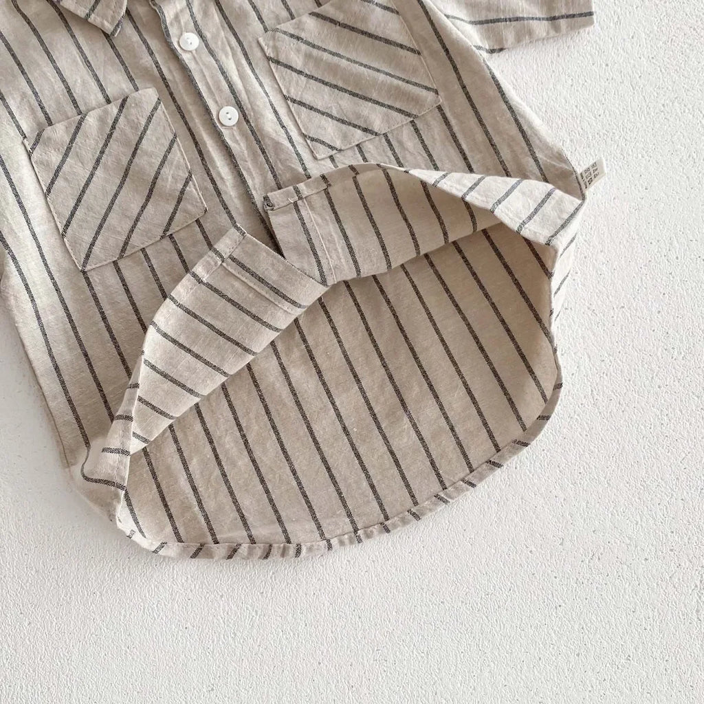 Conjunto de camisa de manga corta a rayas Retro de estilo coreano para niños y niñas pequeñas, traje de moda informal fino de verano para bebés
